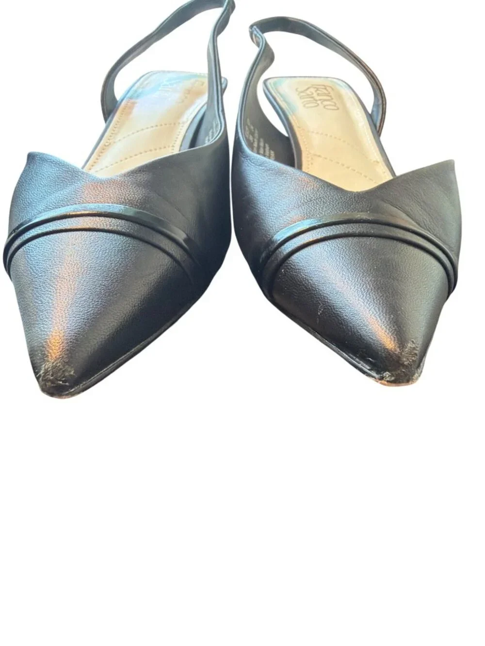 Franco Sarto Black Leather Dorian Heels Slingback Pointed Toe Kitten Heel Sz 7.5